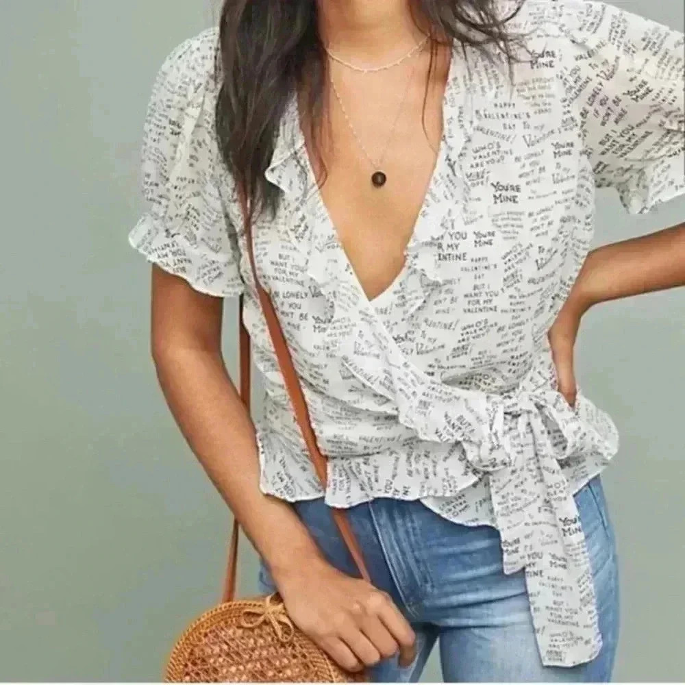 ANTHROPOLOGIE maeve love note valentine romantic top SIZE 6